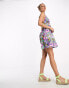 Pimkie halterneck mini dress with low back in purple floral Разноцветный, 34 - фото #4