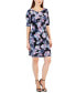 Фото #1 товара Petite Printed Round-Neck 3/4-Sleeve Sheath Dress