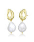 Фото #1 товара Elegant Sterling Silver with 14K Gold Plating and Genuine Freshwater Pearl Dangling Earrings