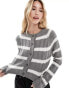 ASOS DESIGN crop cardigan with crew neck in rib in stripe