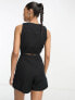 ASOS DESIGN button through linen look playsuit in black