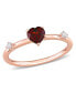 ფოტო #1 პროდუქტის 10K Rose Gold Garnet and White Topaz Heart Stackable Ring