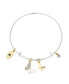 14K Gold Two Tone Flash-Plated Brass Mother of Pearl and Cubic Zirconia Friends Butterfly Charm Bangle Bracelet