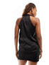 New Look satin high neck sleeveless top in black