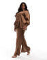 In The Style Plus satin trouser co-ord in mocha Коричневый, 46 - фото #2