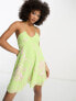Фото #1 товара ASOS DESIGN ruched bust embroidered chiffon mini dress with halter neck in lime green