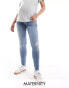 Фото #1 товара ONLY Maternity Blush skinny jeans with frayed hem in mid blue