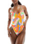 Фото #5 товара ASOS DESIGN lattice strap swimsuit with high leg in vibrant abstract print