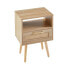 Rattan End Table With Drawer And Solid Wood Legs, Modern Nightstand, Side Table