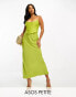 Фото #1 товара ASOS DESIGN Petite bandeau contrast fabric slip maxi dress with corset detail in olive green