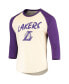 Фото #3 товара Men's Anthony Davis Cream, Purple Los Angeles Lakers Raglan 3/4 Sleeve T-shirt