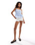 COLLUSION poplin tiered cami top with tie shoulder in blue stripe