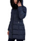 Womens Velvet Bibbed Faux-Fur Hooded Puffer Coat