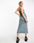 Stradivarius STR denim bandeau midi dress in medium wash blue