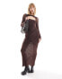 COLLUSION exposed seam layered mesh long sleeve maxi dress in brown