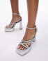 Topshop Elsie strappy platform with ankle tie in silver Серебристый, 40 - фото #2