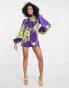 ASOS DESIGN satin puff sleeve playsuit in oversized wild flower print