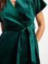 Closet London kimono sleeve velvet mini dress with wrap tie in emerald DE 38 - фото #3