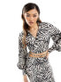 Фото #1 товара In The Style exclusive satin tie waist shirt co-ord in zebra