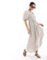 River Island puff sleeve linen dress in light stone Helles Steingrau, 36 - фото #4