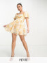 Forever New Petite puff shoulder mini dress in yellow floral