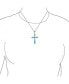 ფოტო #3 პროდუქტის Western Style Spiritual Religious Blue Turquoise Gemstone Fleur De Lis Cross Pendant Necklace For Women Oxidized .925 Sterling Silver