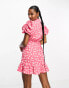 Фото #4 товара ASOS DESIGN Petite pie crust neck puff sleeve mini tea dress in pink ditsy print