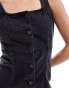 Фото #4 товара DTT denim button front mini dress in black