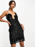 Фото #1 товара ASOS DESIGN embellished lattice mini dress with fringing and wave neckline in black