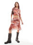 Reclaimed Vintage slash neck top co-ord in grunge rose print