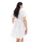 Фото #4 товара In The Style Plus lace applique puff sleeve belted mini shirt dress in white