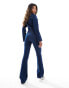 Фото #2 товара ASOS DESIGN long sleeve stretch 70's jumpsuit in dark blue