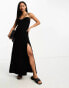 Фото #1 товара ASOS DESIGN – Maxi-Sommerkleid aus Leinen in Schwarz mit Cut-Out am Rücken und integrierten Cups