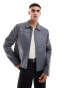 ASOS DESIGN faux leather harrington jacket in grey grau, L - Chest 42 - фото #1