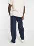 Topman wide leg pronounced twill trousers in navy