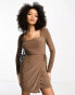 ASOS DESIGN square neck wrapped ballet skirt mini dress in taupe