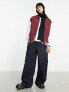 ASOS DESIGN oversized jacket in burgundy with contrast sleeves and tipping