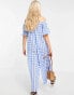 ASOS DESIGN off shoulder button front dobby jumpsuit in blue gingham