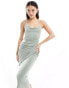 Фото #4 товара ASOS DESIGN mesh cowl trim maxi dress in sage green