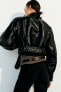 Leather effect cropped biker jacket