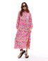 Wednesday's Girl bloom print midaxi shirt dress in pink