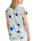 ფოტო #2 პროდუქტის Petite Floral Print Pleat-Front Flutter-Sleeve Top