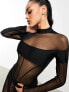 Heiress Beverly Hills premium sheer panelled sheer bodysuit co-ord in black