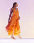 ASOS DESIGN scoop neck trapeze maxi dress with frill in bright orange