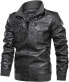 Фото #1 товара KEFITEVD Men's Faux Leather Biker Jacket, Winter Army Jacket with Stand-Up Collar, Vintage PU Leather, Casual Aviator / Motorcycle Jacket