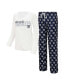ფოტო #1 პროდუქტის Women's White, Navy New York Yankees Long Sleeve V-Neck T-shirt and Gauge Pants Sleep Set