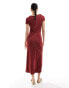 Фото #2 товара ASOS DESIGN cap sleeve tie front midi tea dress in burgundy polka dot