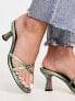 ASOS DESIGN Hania minimal mid heeled mules in green snake