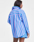 Фото #4 товара Trendy Plus Size Linen-Blend Striped Shirt, Created for Macy's