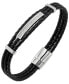ფოტო #1 პროდუქტის Sutton Stainless Steel And Braided Leather Bracelet With Cubic Zirconia Stations